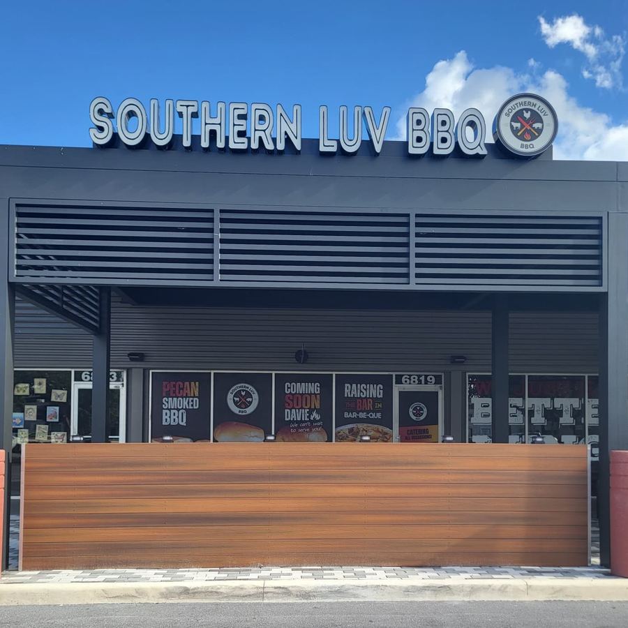 Southern Luv BBQ storefront at 6819 Stirling Road in Davie, Florida