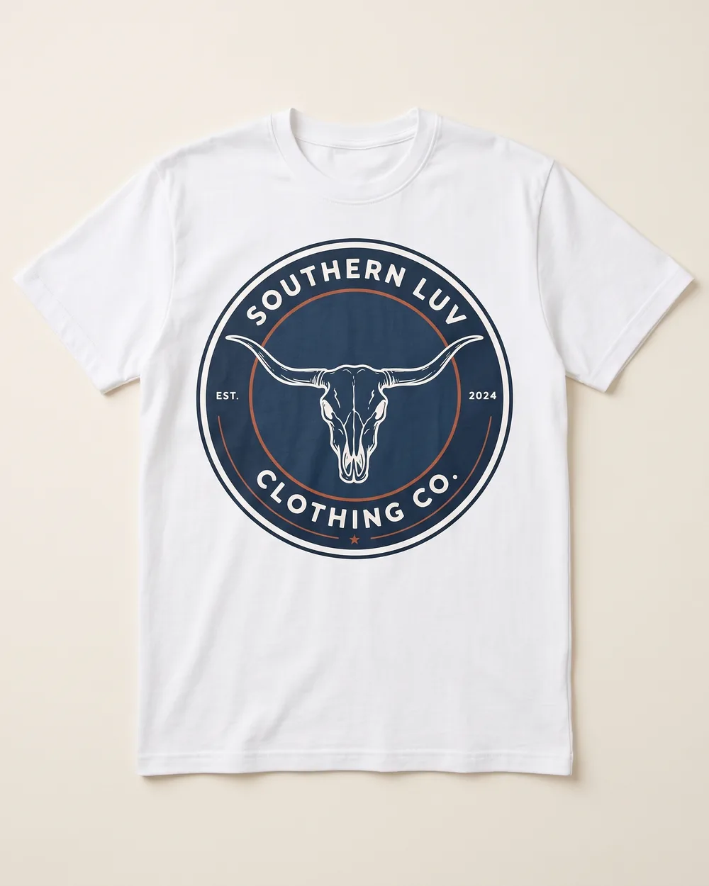 Longhorn Badge · Navy — white Southern Luv Clothing Co. tee