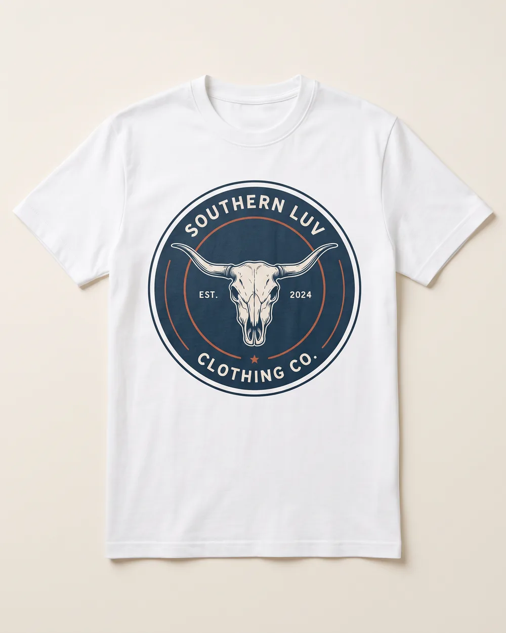 Longhorn Badge · Bone — white Southern Luv Clothing Co. tee